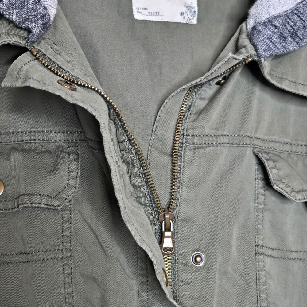 Mudd Olive Green Utility Anorak Jacket XL Gray Knit Sleeve Hoodie Military Indie - Picture 6 of 8